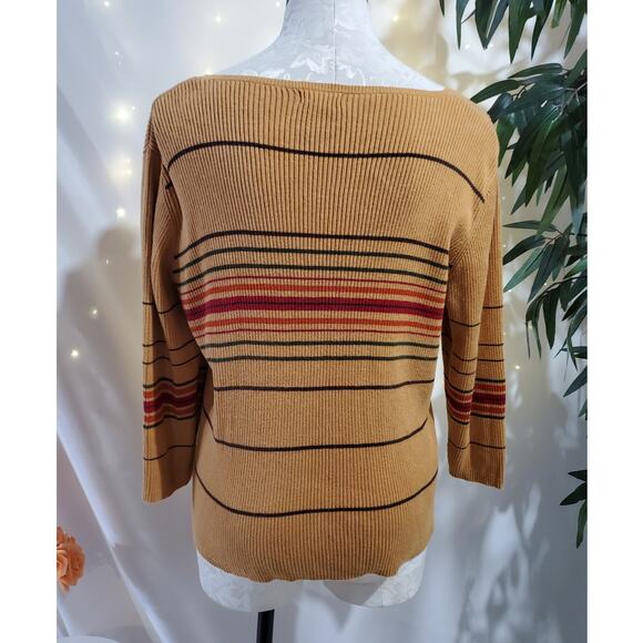 Vtg St Johns Bay Y2K Striped Ribbed Shell Button Henley Sweater Size XL Retro - Picture 3 of 10